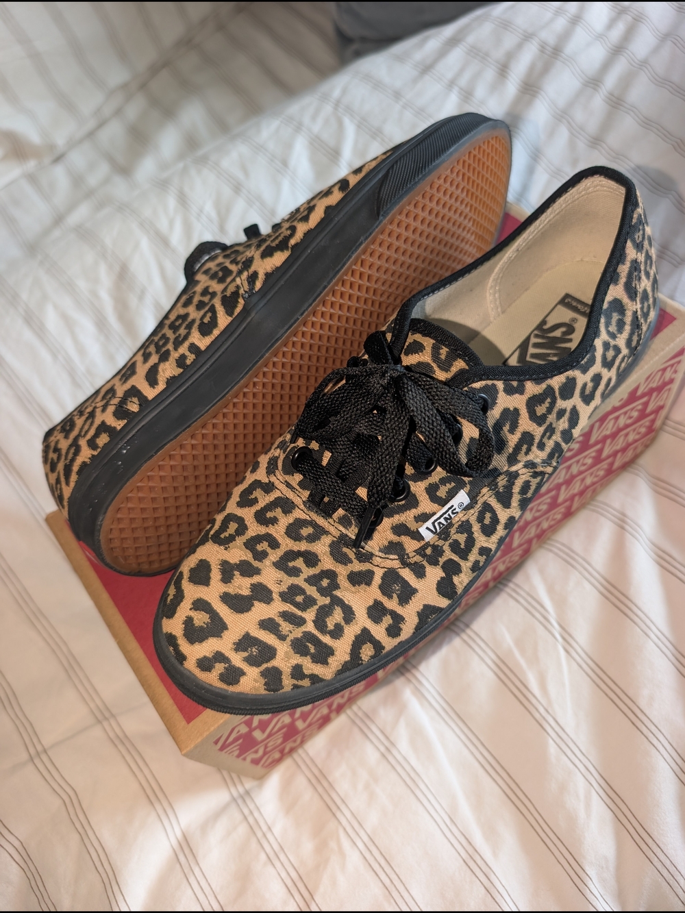 Vans Leopard Print Canvas Low-Top Sneakers in Tan and Black